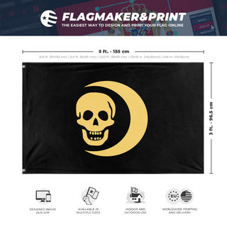 A mockup depicting custom flag specifications and measurements for 'Flag of Minas Morgul flag'