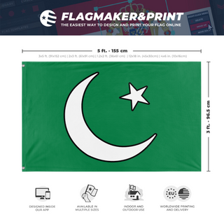A mockup depicting custom flag specifications and measurements for 'Islam flag'