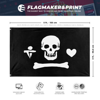 A mockup depicting custom flag specifications and measurements for 'Stede Bonnet Flag'