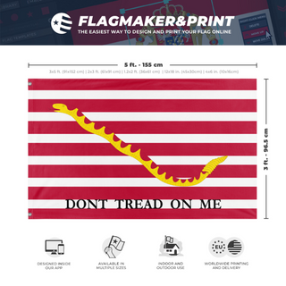 A mockup depicting custom flag specifications and measurements for 'First Navy Jack Flag'