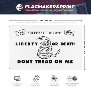 A mockup depicting custom flag specifications and measurements for 'Culpeper Flag'