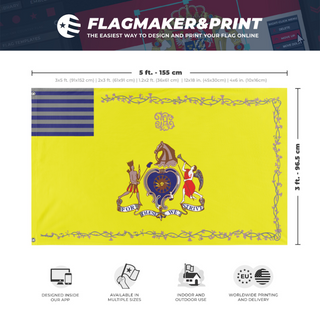A mockup depicting custom flag specifications and measurements for 'Philadelphia Light Horse Flag'