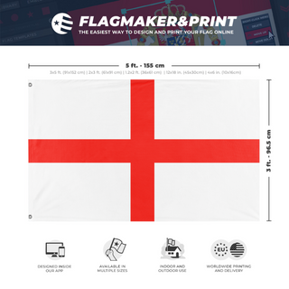A mockup depicting custom flag specifications and measurements for 'St. George's Cross Flag'