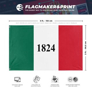A mockup depicting custom flag specifications and measurements for 'Alamo Flag'