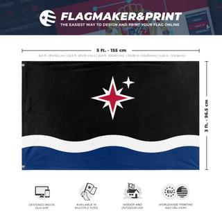 A mockup depicting custom flag specifications and measurements for 'The Grand Union of Grand Manan'