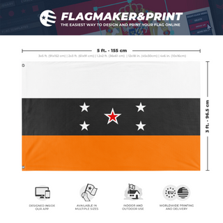 A mockup depicting custom flag specifications and measurements for 'American Sovereign Republic flag'