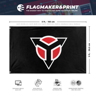 A mockup depicting custom flag specifications and measurements for 'black helghast empire flag'
