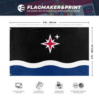 A mockup depicting custom flag specifications and measurements for 'Grand Union of Grand Manan flag'