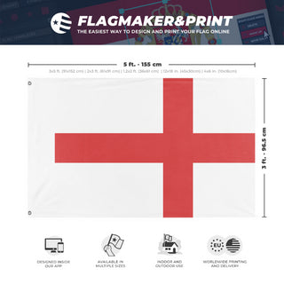 A mockup depicting custom flag specifications and measurements for 'T flag'