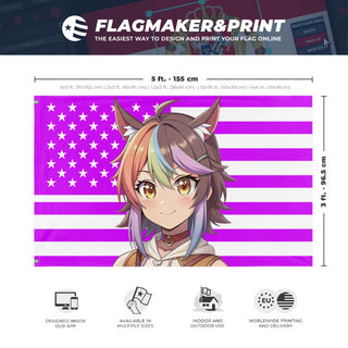 A mockup depicting custom flag specifications and measurements for 'Oshi Vtuber flag'