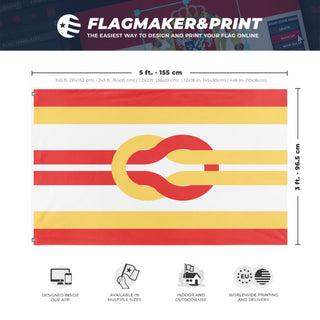 A mockup depicting custom flag specifications and measurements for 'kjfhkjgf flag'