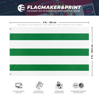 A mockup depicting custom flag specifications and measurements for '. flag'