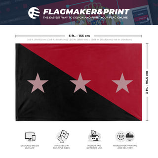 A mockup depicting custom flag specifications and measurements for 'Tonopah Peoples Republic flag'