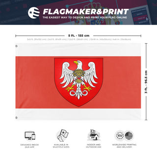 A mockup depicting custom flag specifications and measurements for 'Zjednoczona Republika Ludu Polskiego flag'