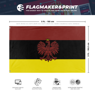 A mockup depicting custom flag specifications and measurements for 'Kingdom of Helos flag'