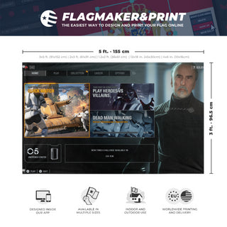 A mockup depicting custom flag specifications and measurements for 'my flag'