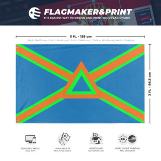 A mockup depicting custom flag specifications and measurements for 'Imperia flag'