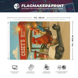 A mockup depicting custom flag specifications and measurements for 'CG BUTTHURT flag'