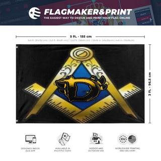 A mockup depicting custom flag specifications and measurements for 'Demonlist flag'