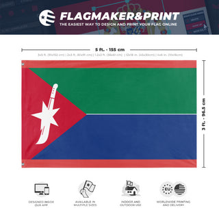 A mockup depicting custom flag specifications and measurements for 'People's Republic of Anglo-Djibouti flag'