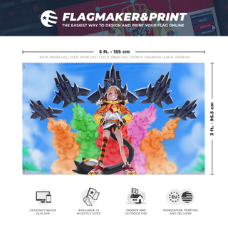 A mockup depicting custom flag specifications and measurements for 'Custom Request flag'