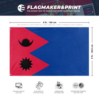 A mockup depicting custom flag specifications and measurements for 'Nepal Protest Flag'