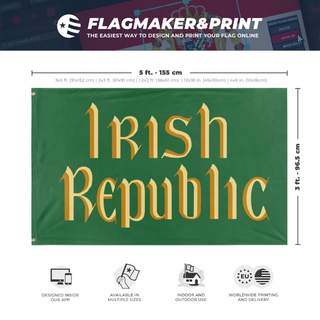 A mockup depicting custom flag specifications and measurements for 'Irish Republic flag'
