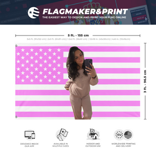 A mockup depicting custom flag specifications and measurements for 'Raquel flag'