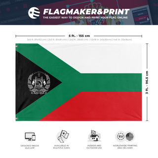 A mockup depicting custom flag specifications and measurements for 'Afczechistan flag'