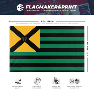 A mockup depicting custom flag specifications and measurements for 'S. A. J. flag'