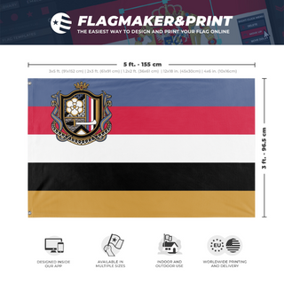A mockup depicting custom flag specifications and measurements for 'San Magnolia flag'