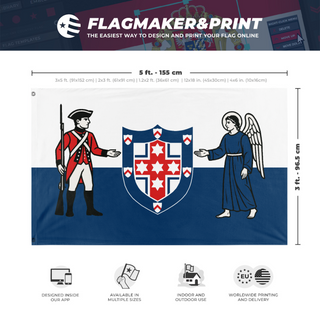 A mockup depicting custom flag specifications and measurements for 'Australian Royalist flag'