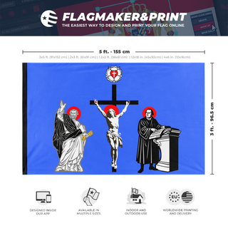 A mockup depicting custom flag specifications and measurements for 'Apostolic Realm of Evangelical Catholicism flag'