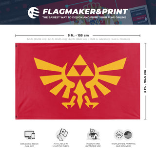 A mockup depicting custom flag specifications and measurements for 'Hyrule flag'