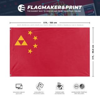 A mockup depicting custom flag specifications and measurements for 'People's Republic of Hyrule flag'