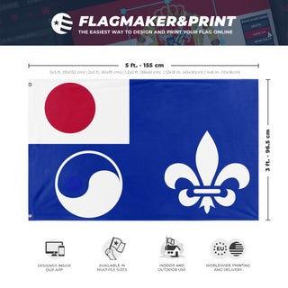A mockup depicting custom flag specifications and measurements for 'French Colony of Japan flag'