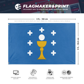 A mockup depicting custom flag specifications and measurements for 'Galicia flag'