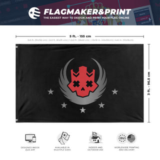A mockup depicting custom flag specifications and measurements for 'Chaosdiver flag'