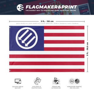 A mockup depicting custom flag specifications and measurements for 'American Iron Front flag'