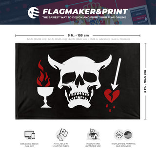 A mockup depicting custom flag specifications and measurements for 'Blackbeard flag'