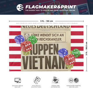 A mockup depicting custom flag specifications and measurements for 'T flag'