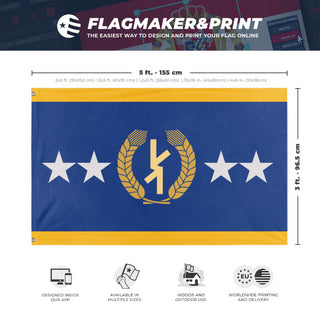 A mockup depicting custom flag specifications and measurements for 'Federative Gemini flag'