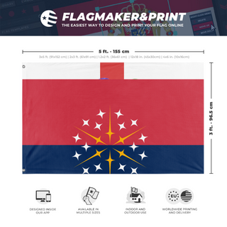 A mockup depicting custom flag specifications and measurements for 'T flag'