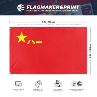 A mockup depicting custom flag specifications and measurements for 'Flag of the People's Liberation Army flag'