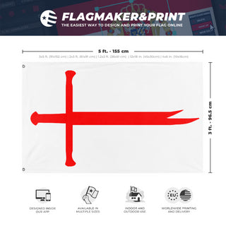 A mockup depicting custom flag specifications and measurements for 'Flag of Shia England flag'