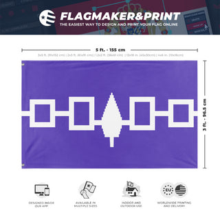 A mockup depicting custom flag specifications and measurements for 'Iroquois Confederacy Flag'