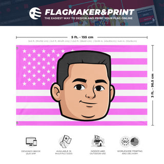 A mockup depicting custom flag specifications and measurements for 'American Rizzler flag'