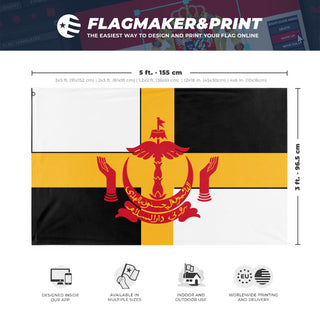 A mockup depicting custom flag specifications and measurements for 'Internatinoal rebellion of brunei flag'