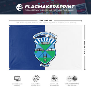 A mockup depicting custom flag specifications and measurements for 'munchie flag'