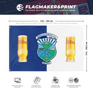 A mockup depicting custom flag specifications and measurements for 'new flag'